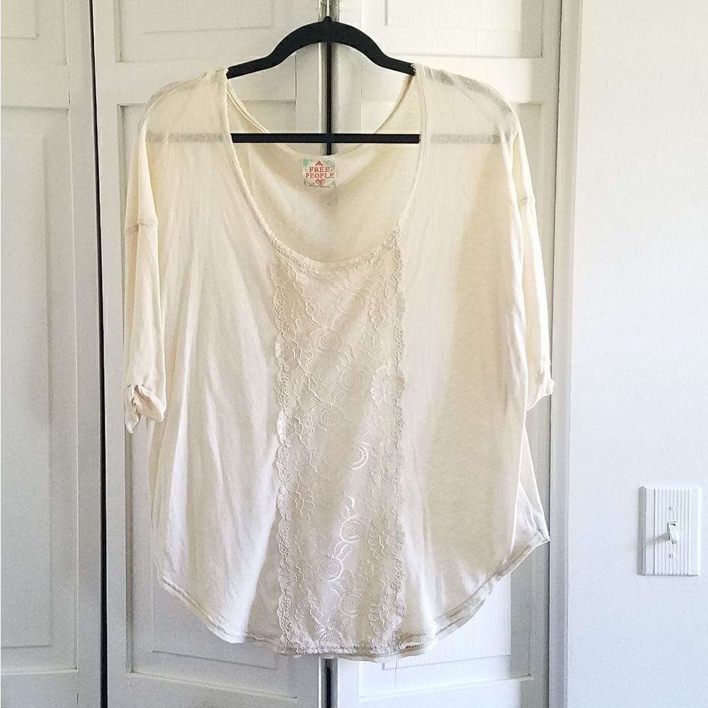 Free People Cream Lace Front Top
